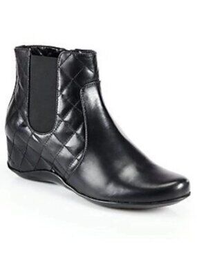 Aquatalia Black Leather Quilted Bootie Hidden Wedge Ankle Booties sz 9 ORIG $425
